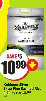 Chalo FreshCo Kohinoor silver extra fine basmati rice 4.54 kg offer
