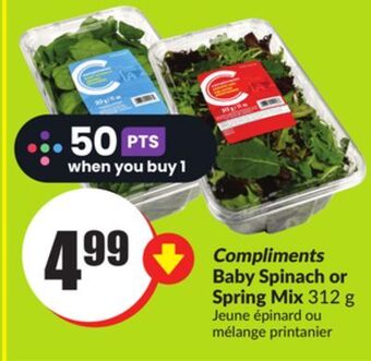 Chalo FreshCo Compliments baby spinach or spring mix 312 g offer
