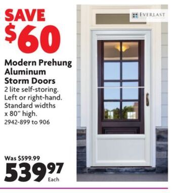 Home Hardware Modern prehung aluminum storm doors offer