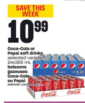 Valu-mart Boissons gazeuses coca-cola ou pepsi, 24x355 ml offer