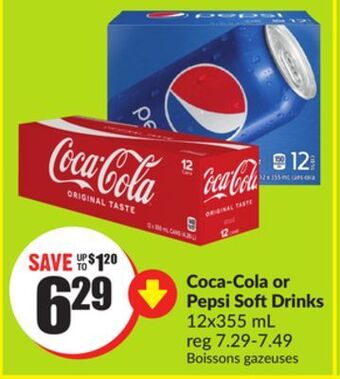 FreshCo Coca-cola or pepsi soft drinks 12x355 ml offer