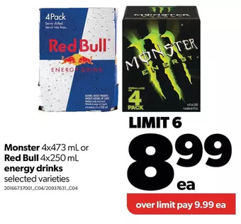 Real Canadian Superstore Monster or red bull energy drinks offer