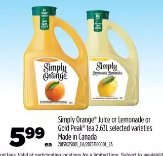 Real Canadian Superstore Simply orange juice or lemonade or gold peak tea offer