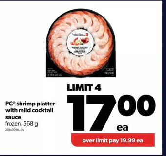 Real Canadian Superstore Pc shrimp platter with mild cocktail sauce offer