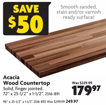 Home Hardware Acacia wood countertop: 72 x 25-1/2 x 1-1/2 | 96 x 25-1/2 x 1-1/2 offer