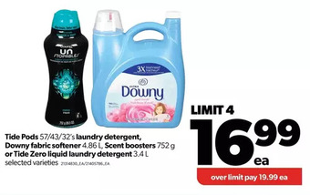 Real Canadian Superstore Tide pods laundry detergent, downy fabric softener, scent boosters or tide zero liquid laundry detergent offer