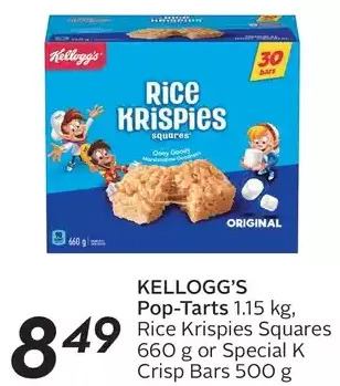 Sobeys Kellogg's pop-tarts, rice krispies squares or special k crisp bars offer