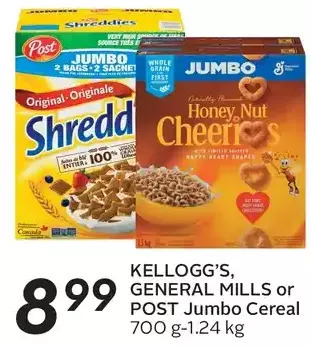 Sobeys Kellogg's general mills or post jumbo cereal offer