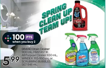 Sobeys Drano drain cleaner, fantastik all purpose cleaner, windex or scrubbing bubbles offer