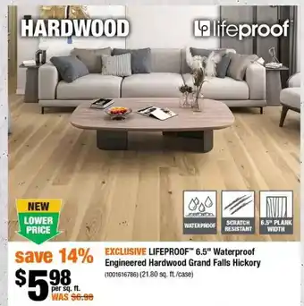 Home Depot Lifeproof 6.5 waterproof engineered hardwood grand falls hickory offer
