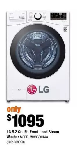 Home Depot Lg 5.2 cu. ft. front load steam washer offer