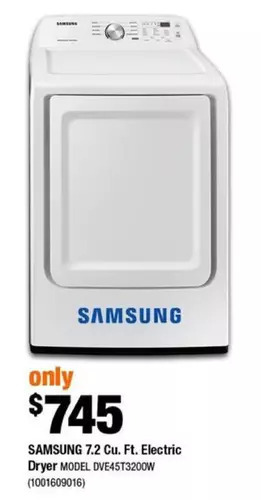 Home Depot Samsung 7.2 cu. ft. electric dryer offer