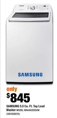 Home Depot Samsung 5.0 cu. ft. top load washer offer