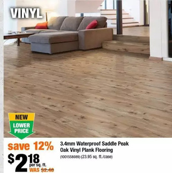 Home Depot 3.4mm waterproof saddle peak oak vinyl plank flooring offer
