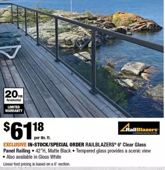 Home Depot Railblazers 6 clear glass panel railing offer