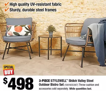 Home Depot 3-piece stylewell shiloh valley steel outdoor bistro set offer