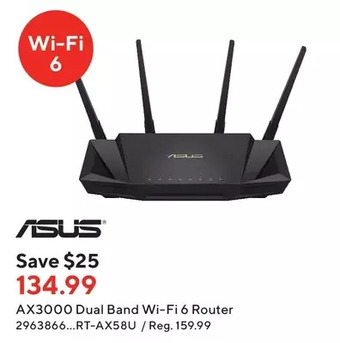 Staples Asus ax3000 dual band wi-fi 6 router offer