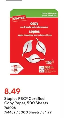Staples Staples fsc certified copy paper offer