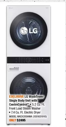 Home Depot Lg washtower single body unit with centrecontrol offer