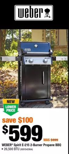 Home Depot Weber spirit e-215 2-burner propane bbq offer