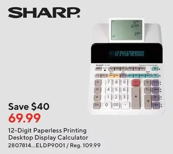 Staples Sharp 12-digit paperless printing desktop display calculator offer