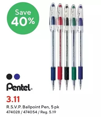 Staples Pentel r.s.v.p. ballpoint pen offer