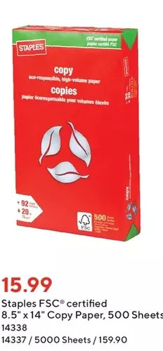 Staples Staples fsc certified copy paper offer