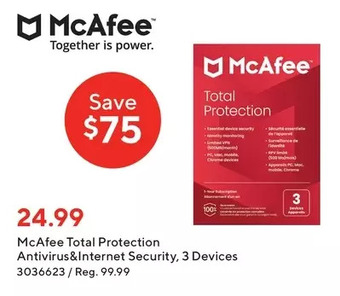 Staples Mcafee total protection antivirus&internet security offer