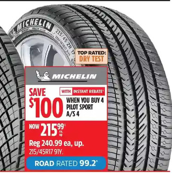 Canadian Tire Michelin pilot sport a/s 4 tires offer