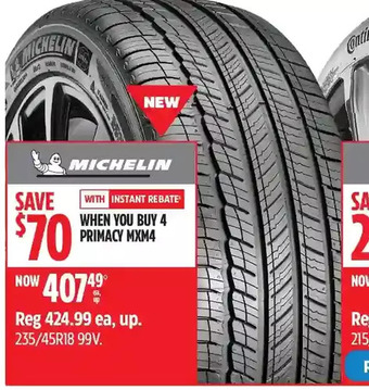 Canadian Tire Michelin primacy mxm4 tires offer