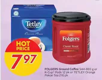 Sobeys Urban Fresh Folgers ground coffee or k-cup pods or tetley orange pekoe tea offer