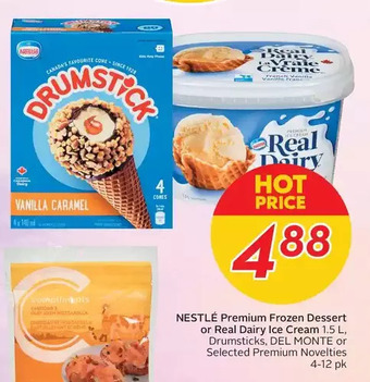 Sobeys Urban Fresh Nestlé premium frozen dessert or real dairy ice cream, drumsticks, del monte or premium novelties offer