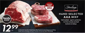 Sobeys Urban Fresh Sterling silver fresh prime rib premium oven roast or grilling steak cap removed offer