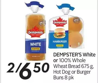 Sobeys Urban Fresh Dempster's white or 100% whole wheat bread, hot dog or burger buns offer