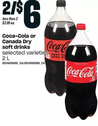 Loblaws Coca-cola or canada dry soft drinks offer