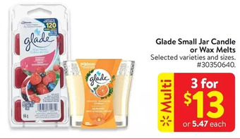 Walmart Glade small jar candle or wax melts offer