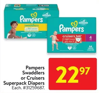 Walmart Pampers swaddlers or cruisers superpack diapers offer