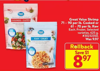 Walmart Great value shrimp cooked or raw offer