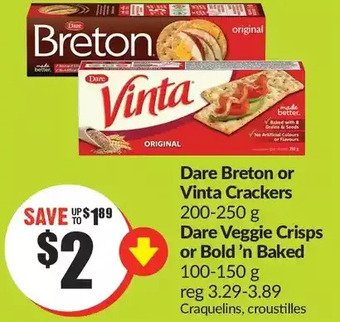 FreshCo Dare breton or vinta crackers, dare veggie crisps or bold 'n baked offer