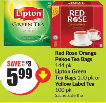 FreshCo Red rose orange pekoe tea bags | lipton green tea bags or yellow label tea offer