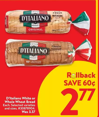 Walmart D'italiano white or whole wheat bread offer