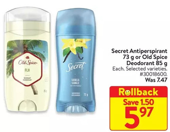 Walmart Secret antiperspirant or old spice deodorant offer