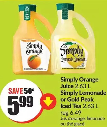 FreshCo Simply orange juice | simply lemonade or gold peak iced tea offer