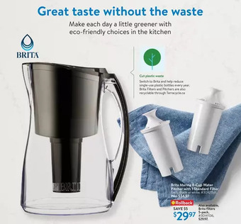 Walmart Brita marina 8-cup water pitcher with 1 standard filter | brita filters 5-pack offer