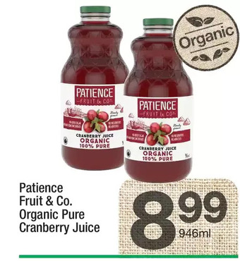 Highland Farms Patience fruit & co. organic pure cranberry juice offer