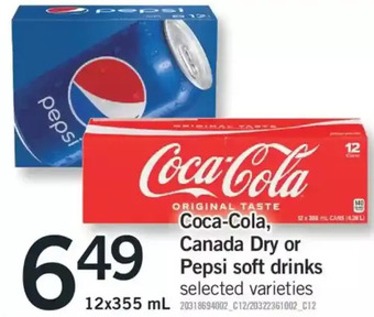 Fortinos Coca-cola, canada dry or pepsi soft drinks offer