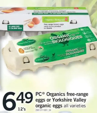 Fortinos Pc organics free-range eggs or yorkshire valley organic eggs offer