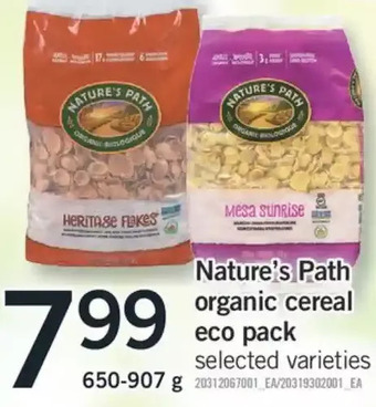 Fortinos Nature's path organic cereal eco pack offer