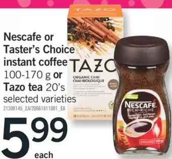 Fortinos Nescafe or taster's choice instant coffee or tazo tea offer