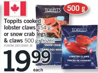Fortinos Toppits cooked lobster claws or snow crab legs & claws offer